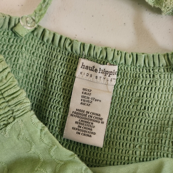 Haute Hippie Kids Green Peasant Tiered Ruffle Dress Girls Size 12 Boho Bohemian - Picture 8 of 12